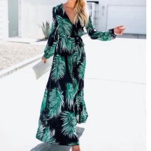 Vici Palm Print Maxi Dress Navy Blue Flowy